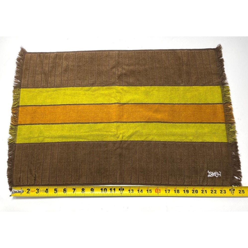 Fieldcrest Yves Saint Laurent Brown Orange Avocado Stripe Hand Towel YSL Mono